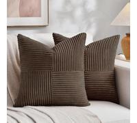 Fancy Homi 2 Packs Dark Brown Euro Decorative Throw Pillow Covers 28x28 Inch for Couch Bed, Rustic Farmhouse Boho Home Decor, Soft Corss Corduroy Patchwork Textured Square Cushion Case 71x71 cm