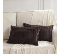 Fancy Homi 2 Packs Dark Brown Lumbar Decorative Throw Pillow Covers 12x24 Inch for Living Room Couch Bed Sofa, Rustic Farmhouse Boho Home Decor, Soft Striped Corduroy Rectangle Cushion Case 30x60 cm