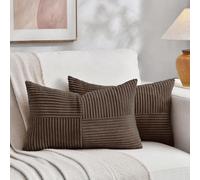 Fancy Homi 2 Packs Dark Brown Lumbar Decorative Throw Pillow Covers 20x28 Inch for Living Room Couch Bed, Rustic Farmhouse Boho Home Decor, Soft Striped Corduroy Rectangle Accent Cushion Case 50x70 cm