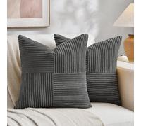 Fancy Homi 2 Packs Dark Gray Samll Decorative Throw Pillow Covers 12x12 Inch with for Couch Bed Sofa, Rustic Farmhouse Boho Home Decor, Soft Corss Patchwork Corduroy Square Cushion Case 30x30 cm