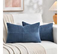 Fancy Homi 2 Packs Dusty Blue Lumbar Decorative Throw Pillow Covers 14x24 Inch for Couch Bed Sofa, Rustic Farmhouse Boho Home Decor, Soft Striped Corduroy Rectangle Accent Cushion Case 35x60 cm