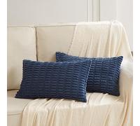 Fancy Homi 2 Packs Dusty Blue Lumbar Decorative Throw Pillow Covers 14x24 Inch for Living Room Couch Bed Sofa, Rustic Farmhouse Boho Home Decor, Soft Striped Corduroy Rectangle Cushion Case 35x60 cm