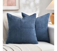 Fancy Homi 2 Packs Dusty Blue Samll Decorative Throw Pillow Covers 14x14 Inch with for Couch Bed Sofa, Rustic Farmhouse Boho Home Decor, Soft Corss Patchwork Corduroy Square Cushion Case 35x35 cm