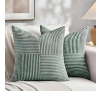 Fancy Homi 2 Packs, Grey Blue Decorative Cushion Cover for Couch Bed Sofa Rustic Farm Boho Home Decor Soft Corduroy Corss Patchwork Textured Square Cushion Cover 45x45cm