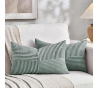 Fancy Homi 2 Packs Grey Blue Lumbar Decorative Throw Pillow Covers 12x20 Inch for Couch Bed Sofa, Rustic Farmhouse Boho Home Decor, Soft Striped Corduroy Rectangle Accent Cushion Case 30x50 cm