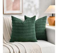 Fancy Homi 2 Packs Hunter Green Decorative Throw Pillow Covers 20x20 Inch for Couch Bed Sofa, Forest Green Boho Home Decor, Soft Plush Corduroy Cute Emerald Green Square Cushion Case 50x50 cm