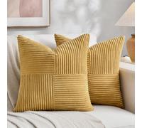 Fancy Homi 2 Packs Mustard Yellow Decorative Throw Pillow Covers 20x20 Inch for Living Room Couch Bed Sofa, Farmhouse Boho Home Decor, Soft Corss Corduroy Patchwork Accent Square Cushion Case 50x50 cm