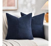Fancy Homi 2 Packs Navy Blue Samll Decorative Throw Pillow Covers 14x14 Inch with for Couch Bed Sofa, Rustic Farmhouse Boho Home Decor, Soft Corss Patchwork Corduroy Square Cushion Case 35x35 cm