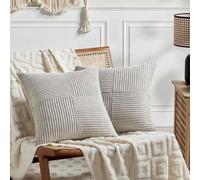 Fancy Homi 2 Packs Neutral Grey Decorative Throw Pillow Covers 22x22 Inch for Living Room Couch Bed Sofa, Rustic Farmhouse Boho Home Decor, Soft Corss Corduroy Patchwork Accent Cushion Case 55x55 cm