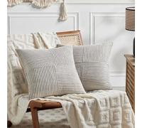 Fancy Homi 2 Packs Neutral Grey Samll Decorative Throw Pillow Covers 14x14 Inch with for Couch Bed Sofa, Rustic Farmhouse Boho Home Decor, Soft Corss Patchwork Corduroy Square Cushion Case 35x35 cm