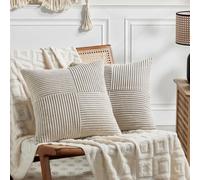 Fancy Homi 2 Packs Neutral Taupe Decorative Throw Pillow Covers 18x18 Inch for Living Room Couch Sofa, Rustic Farmhouse Boho Home Decor, Soft Corss Corduroy Patchwork Textured Square Cushion Case 45cm