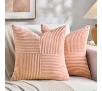 Fancy Homi 2 Packs, Peach Decorative Cushion Cover for Living Room, Couch, Bed, Sofa, Rustic Farm Boho Home Decoration, Soft Corduroy, Corss Patchwork, Textured, Square, Cushion Cover, 40 x 40 cm