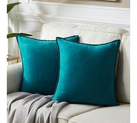 Fancy Homi 2 Packs Premium Faux Suede Decorative Throw Pillow Covers, Super Soft Square Pillow Case,Solid Cushion Cover for Couch/Sofa/Bedroom (18" x 18", Set of 2, Teal)