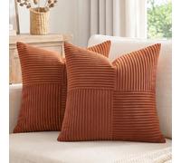 Fancy Homi 2 Packs, Rust Brown, Small Decorative Cushion Cover for Living Room, Couch, Bed, Farm Boho Home Decoration, Soft Corduroy, Corss Patchwork, Textured, Square, Terracotta Cushion Cover