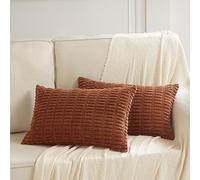 Fancy Homi 2 Packs Rust Decorative Throw Pillow Covers 14x24 Inch for Living Room Couch Bed Sofa, Rustic Farmhouse Boho Home Decor, Soft Striped Corduroy Rectangle Cushion Case 35x60 cm