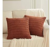 Fancy Homi 2 Packs Rust Decorative Throw Pillow Covers 16x16 Inch for Couch Bed Sofa, Modern Farmhouse Boho Home Decor, Soft Cute Plush Corduroy Cushion Case 40x40 CM