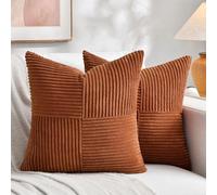 Fancy Homi 2 Packs Rust Samll Decorative Throw Pillow Covers 14x14 Inch with for Couch Bed, Rustic Farmhouse Boho Home Decor, Soft Corss Patchwork Corduroy Square Terracotta Cushion Case 35x35 cm