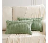 Fancy Homi 2 Packs Sage Green Lumbar Decorative Throw Pillow Covers 12x24 Inch for Living Room Couch Bed Sofa, Rustic Farmhouse Boho Home Decor, Soft Striped Corduroy Rectangle Cushion Case 30x60 cm