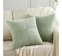 Fancy Homi 2 Packs Sage Green Samll Decorative Throw Pillow Covers 14x14 Inch with for Couch Bed Sofa, Rustic Farmhouse Boho Home Decor, Soft Corss Patchwork Corduroy Square Cushion Case 35x35 cm