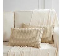 Fancy Homi 2 Packs Tan Lumbar Decorative Throw Pillow Covers 12x24 Inch for Living Room Couch Bed Sofa, Rustic Farmhouse Boho Home Decor, Soft Striped Corduroy Rectangle Cushion Case 30x60 cm