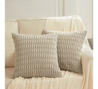 Fancy Homi 2 Packs Taupe Decorative Throw Pillow Covers 16x16 Inch for Living Room Couch Bed Sofa, Rustic Farmhouse Boho Home Decor, Soft Striped Corduroy Square Cushion Case 40x40 cm