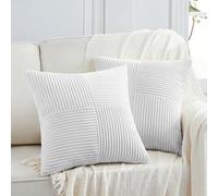 Fancy Homi 2 Packs, White Euro Decorative Pillow Cover for Living Room Couch, Bed, Rustic Farm Boho Home Decor, Soft Corduroy, Cross-Patchwork, Structured, Square, Pillow Cover, 66x66 cm