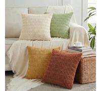 Fancy Homi 4 Packs Boho Fall Small Decorative Throw Pillow Covers 14x14 Inch for Living Room Couch Bed Sofa, Rustic Farmhouse Home Decor, Soft Plush Textured Corduroy Square Cushion Case 35x35 cm