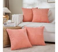 Fancy Homi 4 Packs Coral Decorative Throw Pillow Covers 16x16 Inch for Living Room Couch, Rustic Farmhouse Boho Home Decor, Soft Cross Patchwork Corduroy Textured Square Peach Cushion Case 40x40 cm
