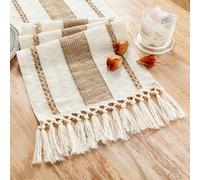 Fancy Homi Boho Table Runner 48 Inches Long Neutral Macrame Table Runner for Home Decor, Tan Farmhouse Table Runners with Tassels for Party Bohemian Rustic Bridal Shower Dining Decor 12x48 Inches