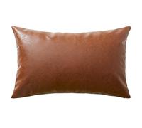 Fancy Homi Brown Boho Lumbar Faux Leather Decorative Throw Pillow Covers 14x24 Inch for Living Room Couch Bed Sofa, Solid Rectangle Cushion Case 35x60 cm, Rustic Modern Farmhouse Home Decor