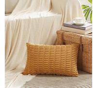 Fancy Homi Mustard Yellow Lumbar Decorative Throw Pillow Covers 12x24 Inch for Living Room Couch Bed Sofa, Rustic Farmhouse Boho Home Decor, Soft Striped Corduroy Rectangle Cushion Case 30x60 cm