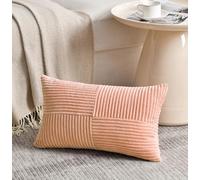 Fancy Homi Peach Lumbar Decorative Throw Pillow Covers 12x20 Inch for Living Room Couch Bed Sofa, Rustic Farmhouse Boho Home Decor, Soft Striped Corduroy Rectangle Accent Cushion Case 30x50 cm