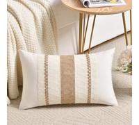 Fancy Homi Set of 1 Boho Neutral Long Lumbar Decorative Throw Pillow Cover 14x24 Inch for Couch Bed Sofa Chair, Modern Organic Farmhouse Home Decor, Soft Cotton Cute Accent Tan Rectangle Cushion Case