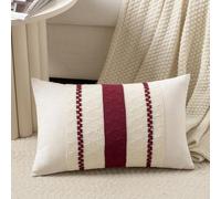 Fancy Homi Set of 1 Burgundy Boho Long Lumbar Decorative Throw Pillow Cover 12x20 Inch for Couch Bed Sofa, Aesthetic Modern Farmhouse Christmas Room Decor, Soft Cotton Cute Wind Red Cushion Case