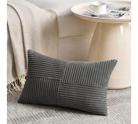 Fancy Homi Set of 1 Dark Gray Long Lumbar Decorative Throw Pillow Covers 12x24 Inch for Couch Bed Sofa, Rustic Farmhouse Boho Home Decor, Soft Striped Corduroy Rectangle Accent Cushion Case 30x60 cm
