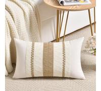 Fancy Homi Set of 1 Neutral Tan Lumbar Decorative Throw Pillow Cover 12x20 Inch for Couch Bed Sofa Chair, Modern Organic Farmhouse Boho Home Decor, Soft Cotton Cute Accent Taupe Rectangle Cushion Case