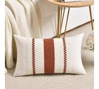 Fancy Homi Set of 1 Rust Boho Long Lumbar Decorative Throw Pillow Cover 12x20 Inch for Couch Bed Sofa, Aesthetic Modern Organic Fall Room Decor, Soft Cotton Cute Terracotta Farmhouse Cushion Case Gift