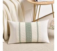 Fancy Homi Set of 1 Sage Green Boho Lumbar Decorative Throw Pillow Covers 12x20 Inch for Living Room Bedroom Couch Bed Chair, Rustic Retro Cushion Case, Bohemian Room Home Decor, Women Teen Girls Gift