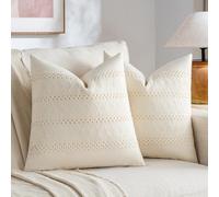 Fancy Homi Set of 2 Boho Cream Decorative Throw Pillow Cover 20x20 Inch for Couch Bed Sofa, Aesthetic Modern Organic Farmhouse Home Decor, Soft Cotton Cute Accent Macrame Woven Cushion Case