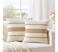 Fancy Homi Set of 2 Boho Neutral Decorative Throw Pillow Cover 18x18 Inch for Couch Bed Sofa, Aesthetic Modern Organic Farmhouse Home Decor, Soft Cotton Cute Accent Macrame Woven Tan Cushion Case