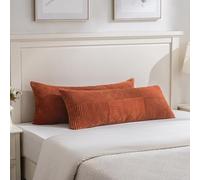 Fancy Homi Set of 2 Burnt Orange Boho Long Lumbar Body Decorative Throw Pillow Cover 14x36 Inch for Bed Couch Bedroom Bench, Soft Patchwork Corduroy Textured Pillow Case, Rustic Farmhouse Room Décor