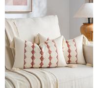 Fancy Homi Set of 2 Burnt Orange Lumbar Decorative Throw Pillow Covers 12x20 Inch for Couch Bed Sofa Living Room, Aesthetic Organic Farmhouse Home Decor, Woven Textured Cushion Case with Tassels