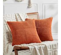 Fancy Homi Set of 2 Burnt Orange Samll Decorative Throw Pillow Covers 12x12 Inch for Living Room Couch Bed, Boho Farmhouse Fall Home Decor, Soft Corss Corduroy Patchwork Textured Cushion Case 30x30cm
