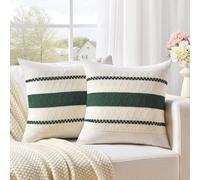 Fancy Homi Set of 2 Dark Green Boho Decorative Throw Pillow Covers 18x18 Inch for Couch Bed Sofa Bedroom Indoors, Modern Farmhouse Vintage Forest Green Living Room Decor