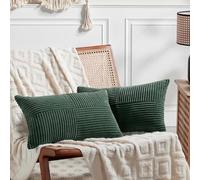 Fancy Homi Set of 2 Dark Green Long Lumbar Decorative Throw Pillow Covers 14x24 Inch for Living Room Couch Bed, Boho Farmhouse Forest Green Home Decor, Soft Corduroy Corss Textured Cushion Case