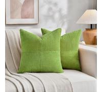 Fancy Homi Set of 2 Lime Green Big Decorative Throw Pillow Covers 24x24 Inch for Couch Bed Sofa, Modern Farmhouse Boho Home Decor, Soft Cross Corduroy Patchwork Accent Square Cushion Case 60x60 cm
