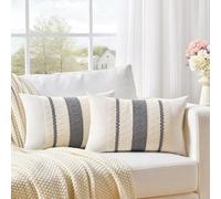 Fancy Homi Set of 2 Neutral Grey Farmhouse Long Lumbar Decorative Throw Pillow Covers 14x24 Inch for Couch Bed Chair, Vintage Country Rustic Retro Room Decor, Soft Thick Cotton Rectangle Cushion Case