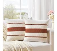 Fancy Homi Set of 2 Rust Boho Decorative Throw Pillow Covers 16x16 Inch for Couch Bed Sofa, Aesthetic Modern Organic Fall Room Decor, Soft Cotton Cute Terracotta Textured Farmhouse Cushion Case