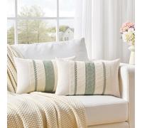 Fancy Homi Set of 2 Sage Green Boho Lumbar Decorative Throw Pillow Covers 12x20 Inch for Living Room Bedroom Couch Bed Chair, Rustic Retro Cushion Case, Bohemian Room Home Decor