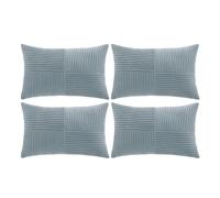 Fancy Homi Set of 4 Light Blue Lumbar Decorative Throw Pillow Covers 12x20 Inch for Living Room Bedroom Couch Bed Sofa, Soft Striped Corduroy Coastal Blue Rectangle Accent Cushion Case 30x50 cm